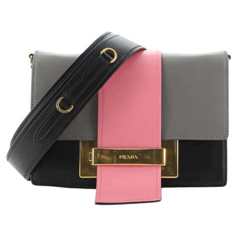 PRADA City Calf Ribbon Shoulder Bag Black 